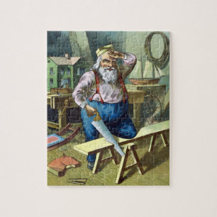 Puzzle Noël vintage, le Père Noël construisant des jouets