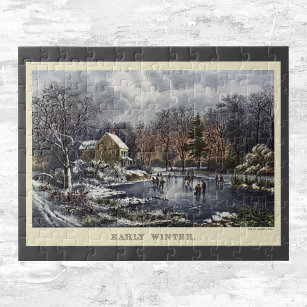 Puzzle Noël Vintage, Patins d'hiver précoce sur l'étang