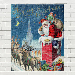 Puzzle Noël Vintage Père Noël victorien sur Chimney