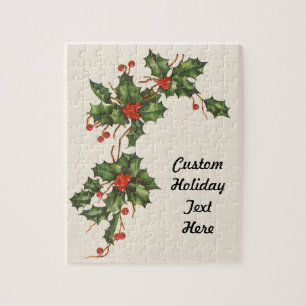 Puzzle Noël vintage, plante de houx avec des baies rouges