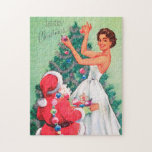 Puzzle Noël vintage rétro Père Noël lady Holiday<br><div class="desc">rétro vintage Noël Père Noël lady Jouet de Noël</div>