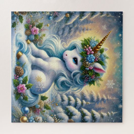 Puzzle Noël Whimsical petite licorne blanche (Horizontal)