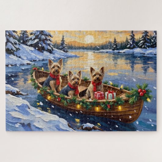 Puzzle Noël Yorkshire Terrier Bateau Fêtes (Horizontal)