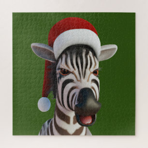 Puzzle Noël Zebra drôle animal portant le chapeau du Père