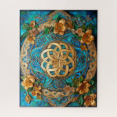 Puzzle Noeud Celtique Turquoise Bleu Or Fleurs Noir (Vertical)