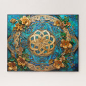 Puzzle Noeud Celtique Turquoise Bleu Or Fleurs Noir (Horizontal)