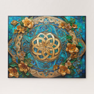 Puzzle Noeud Celtique Turquoise Bleu Or Fleurs Noir