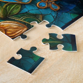 Puzzle Noeud Celtique Turquoise Bleu Or Fleurs Noir (Côté)