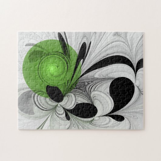 Puzzle Noir Abstrait et blanc avec art fractal vert (Horizontal)