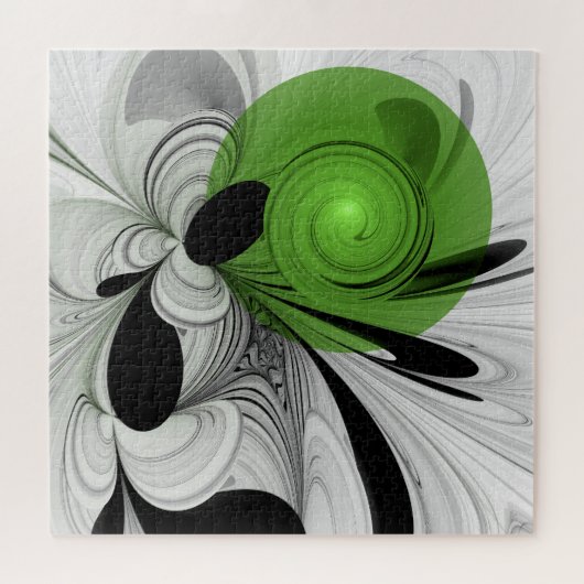 Puzzle Noir Abstrait et blanc avec art fractal vert (Horizontal)