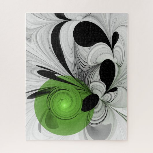 Puzzle Noir Abstrait et blanc avec art fractal vert (Vertical)