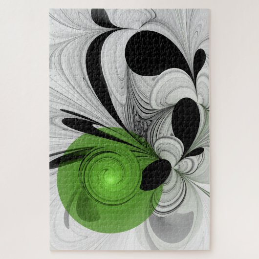 Puzzle Noir Abstrait et blanc avec art fractal vert (Vertical)
