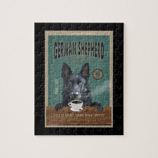 Puzzle Noir Allemand Berger Amateur de café de chien (Vertical)