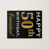 Puzzle Noir, anniversaire d'or de Faux cinquantième + Nom (Horizontal)