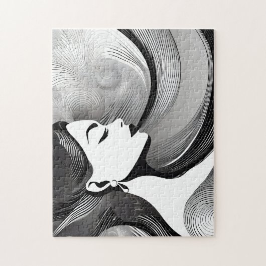 Puzzle Noir & Blanc Abstrait femme de pensée moderne (Vertical)