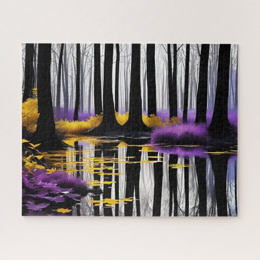 Puzzle Noir Blanc Violet Forêt Jaune Réflexion (Horizontal)
