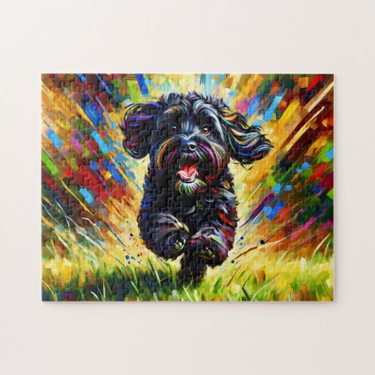 Puzzle Noir Cockapoo Portrait Chien Acrylique Art Print C (Horizontal)