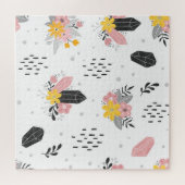 Puzzle Noir, cristaux roses, sans couture florale. (Horizontal)