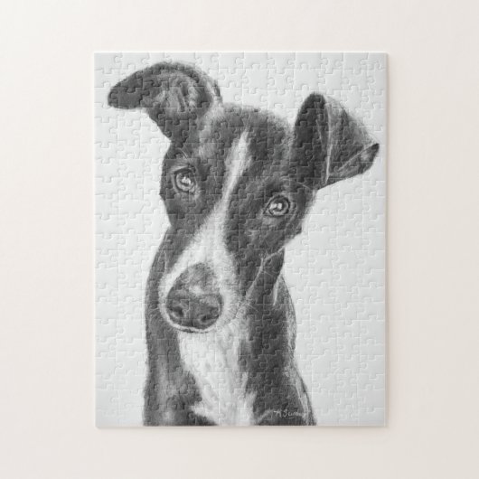 Puzzle Noir de whippet avec la flamme blanche (Vertical)