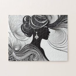 Puzzle Noir et blanc : Silhouette de femme africaine éton