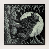 Puzzle Noir et blanc Vintage Werewolf Ai Art (Horizontal)