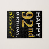 Puzzle Noir, Faux Gold 92e anniversaire + Nom personnalis (Horizontal)