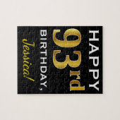 Puzzle Noir, Faux Gold 93ème anniversaire + Nom personnal (Horizontal)