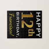 Puzzle Noir, Faux Or 12e anniversaire + Nom personnalisé (Horizontal)