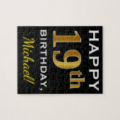 Puzzle Noir, Faux Or 19e anniversaire + Nom personnalisé (Horizontal)