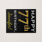 Puzzle Noir, Faux Or 77e anniversaire + Nom personnalisé (Horizontal)