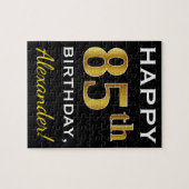 Puzzle Noir, Faux Or 85e anniversaire + Nom personnalisé (Horizontal)