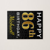Puzzle Noir, Faux Or 86e anniversaire + Nom personnalisé (Horizontal)