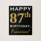 Puzzle Noir, Faux Or 87e anniversaire + Nom personnalisé (Vertical)
