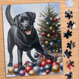 Puzzle Noir Labrador Chien de Noël