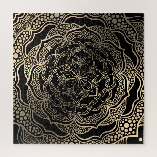 Puzzle Noir & Or Floral Mandala Belle Chic élégant (Vertical)