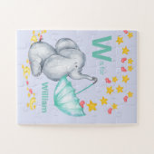 Puzzle Nom alphabet personnalisé Cute Elephant Boys (Horizontal)