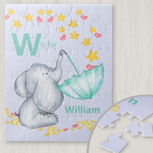 Puzzle Nom alphabet personnalisé Cute Elephant Boys