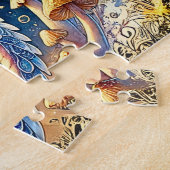 Puzzle Nom, bébé dragon pastel rose bleu sur fond sombre (Côté)