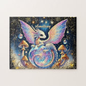 Puzzle Nom, bébé dragon pastel rose bleu sur fond sombre (Horizontal)