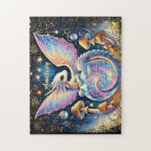Puzzle Nom, bébé dragon pastel rose bleu sur fond sombre (Vertical)
