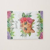 Puzzle Nom de chat floral aux yeux bleus mignon (Horizontal)