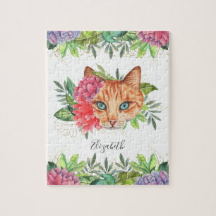 Puzzle Nom de chat floral aux yeux bleus mignon