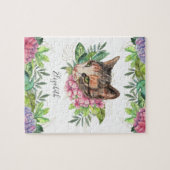 Puzzle Nom de chat floral aux yeux verts mignon (Horizontal)