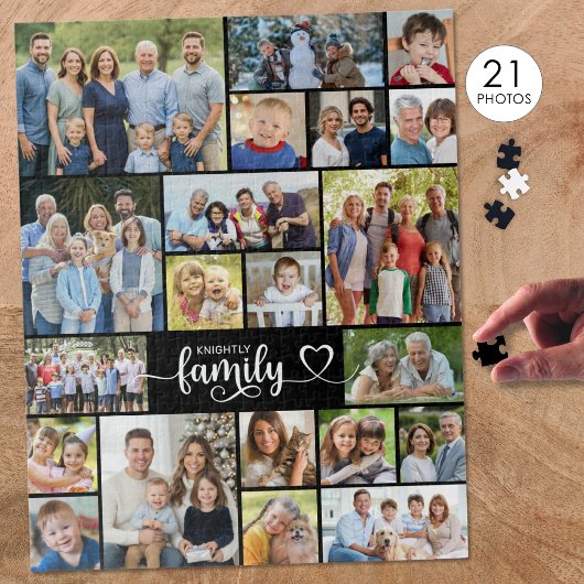 Puzzle Nom de famille 21 Photo Script Cœur