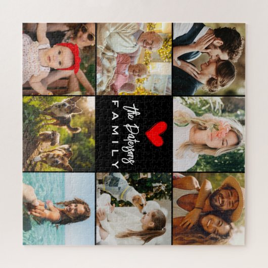 Puzzle Nom de famille 8 Photo Collage moderne Elégant Noi (Horizontal)