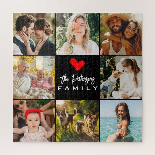 Puzzle Nom de famille 8 Photo Collage moderne Elégant Noi (Vertical)