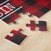 Puzzle Nom de famille Cabine Red Buffalo Plaid Pine Trees (Côté)
