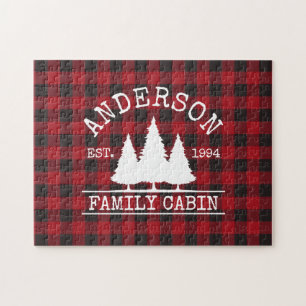 Puzzle Nom de famille Cabine Red Buffalo Plaid Pine Trees