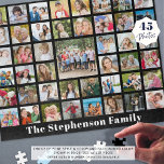 Puzzle Nom de famille personnalisé 45 Photo Collage noir<br><div class="desc">Créez un puzzle de souvenirs photo personnalisées en utilisant ce modèle de collage photo facile à télécharger avec 45 photos carrés et personnalisées avec un nom de famille ou votre texte personnalisé dans votre choix de styles de police et de couleur et de couleur arrière - plan (illustré avec du...</div>