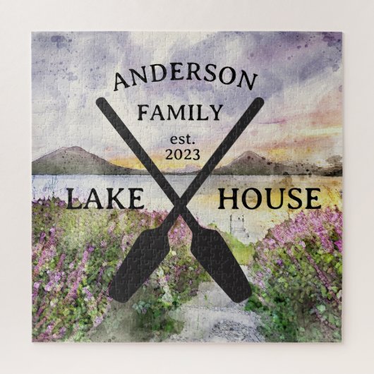 Puzzle Nom de famille personnalisé Lake House (Vertical)